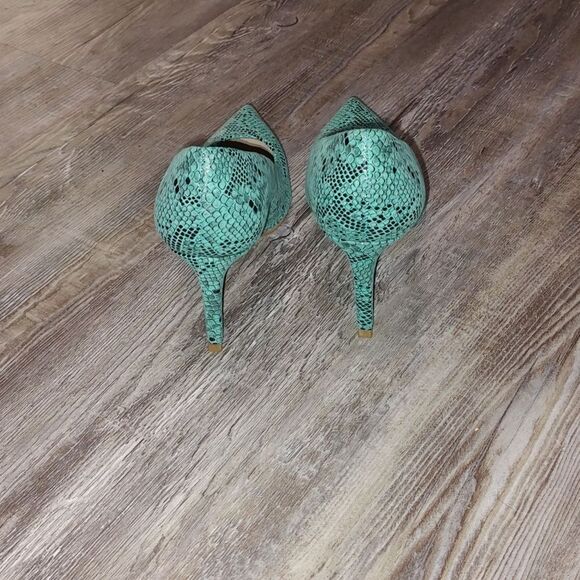 Stefano Di Roma  faux snakeskin teal heels  Sz 9 NWOT - Picture 4 of 8